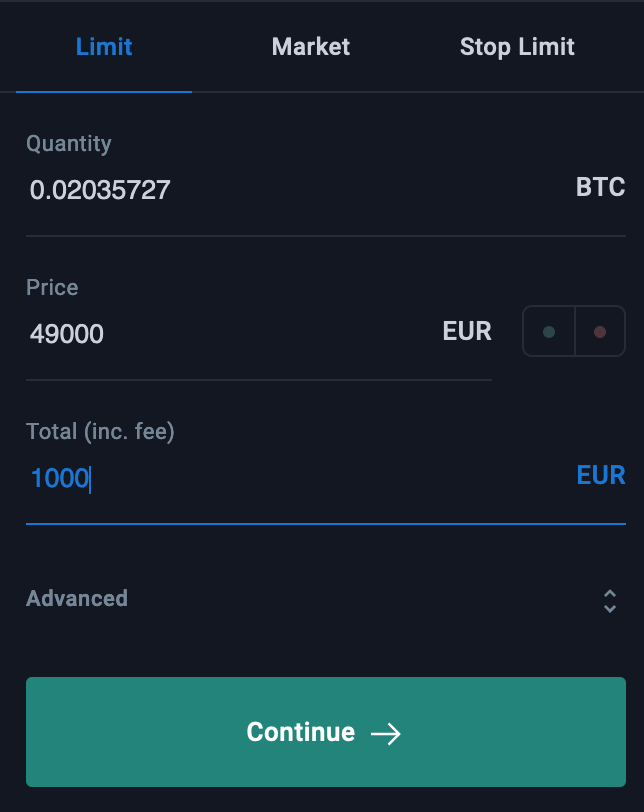 Limit order in Bitvavo geavanceerd