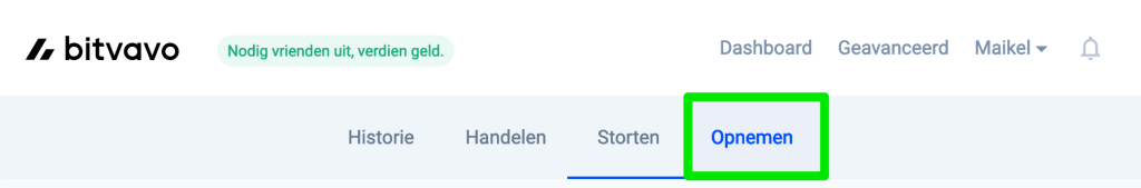 Bitvavo crypto opnemen - menu-item