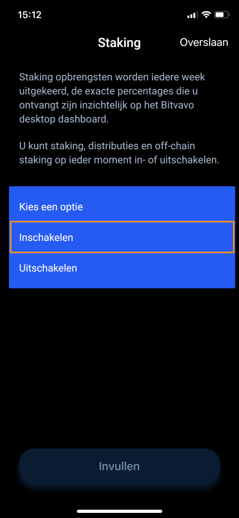 Staking inschakelen via de Bitvavo app