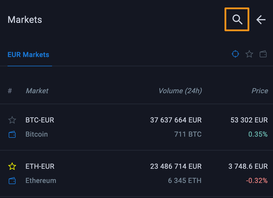 Munt zoeken via Bitvavo geavanceerd