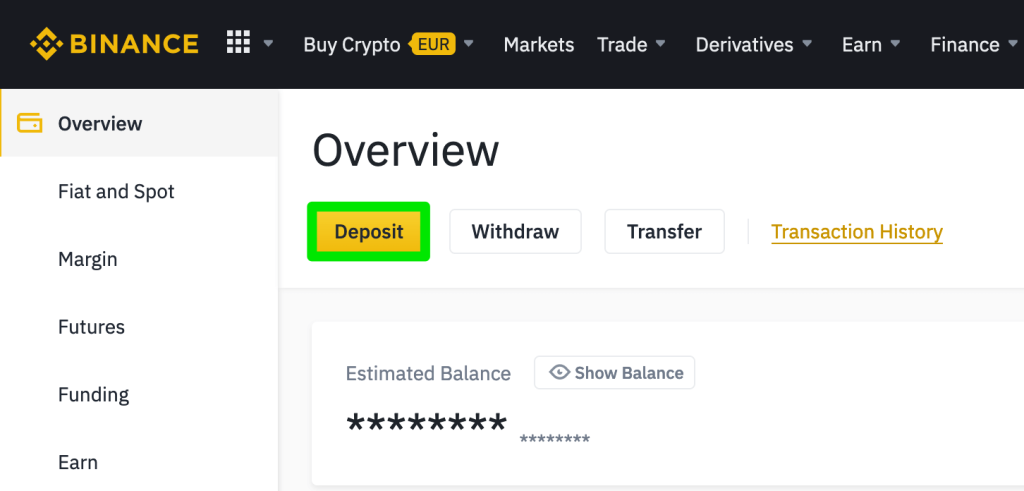 Binance deposit knop