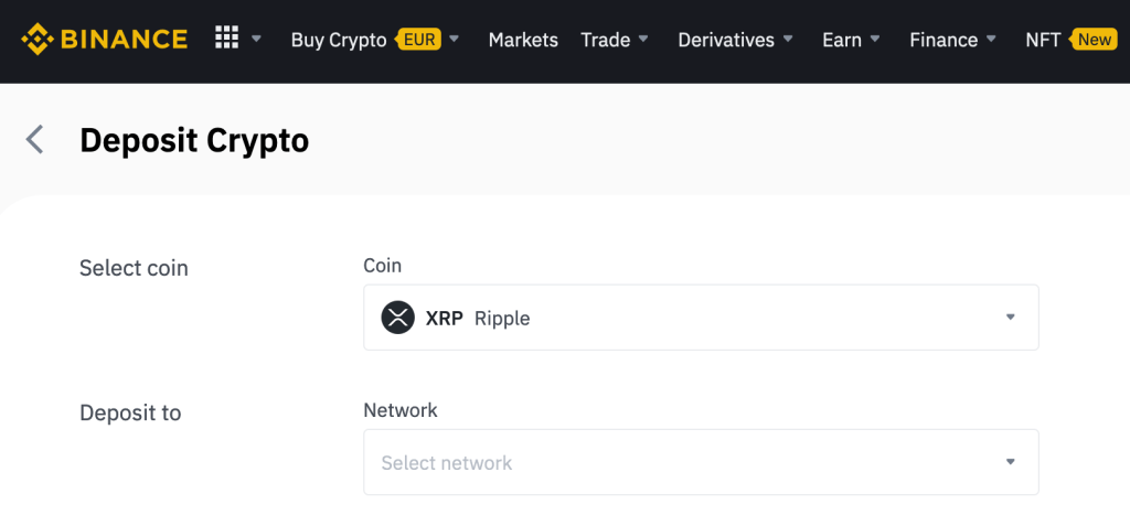 Netwerk selecteren bij een storting op Binance