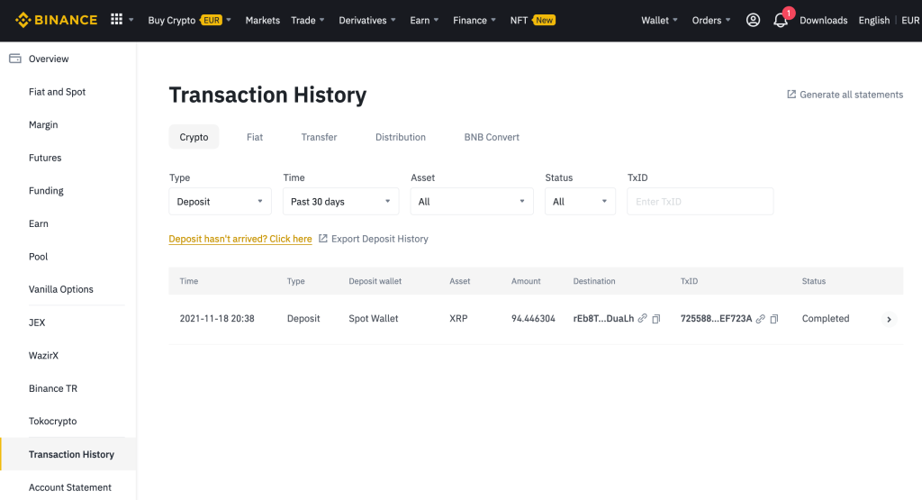 Binance transactiegeschiedenis