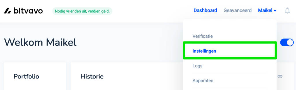 Bitvavo instellingen