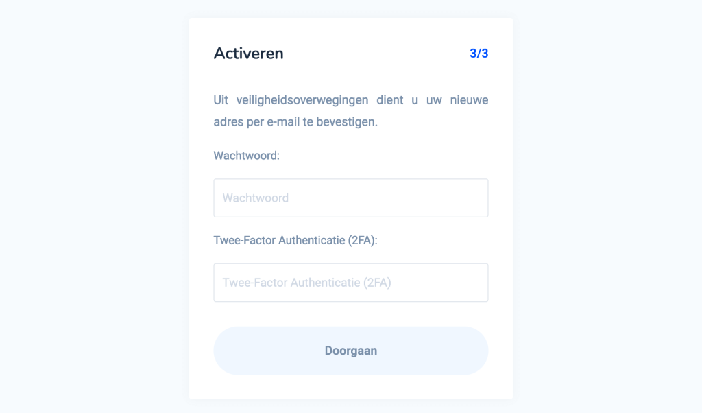 Bitvavo wachtwoord en 2fa code invullen