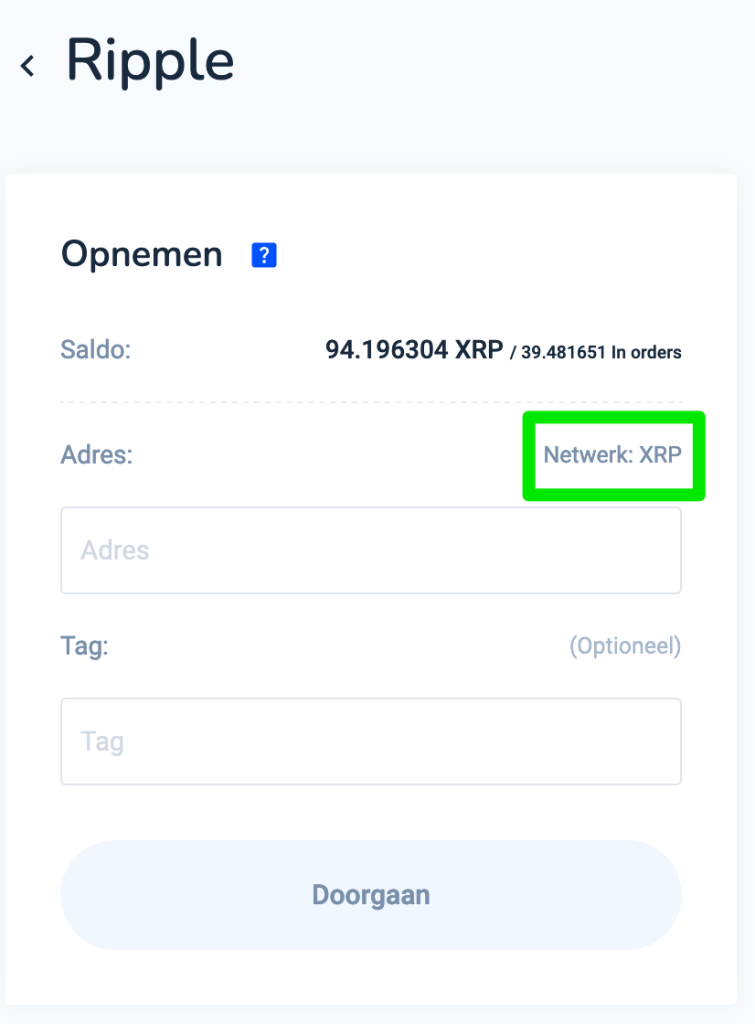 Netwerk opzoeken waarop een cryptomunt draait op Bitvavo