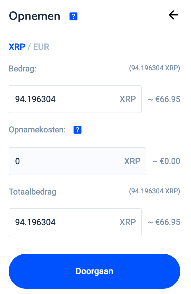 XRP opnemen bij Bitvavo