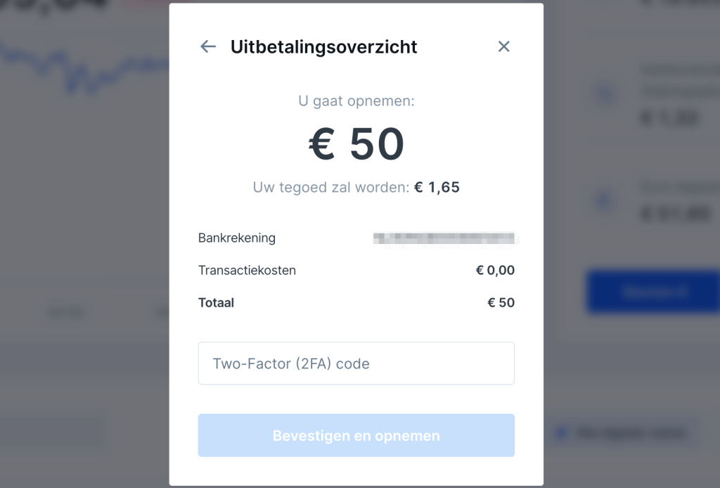 Euro tegoed opnemen bevestigen met 2fa