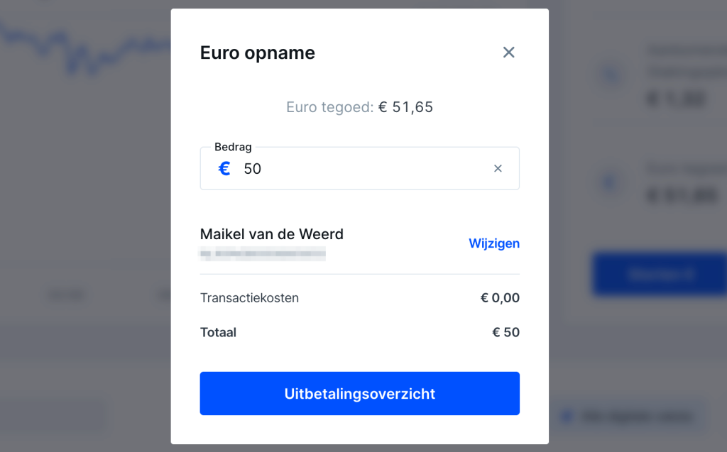Euro tegoed opnemen bij Bitvavo