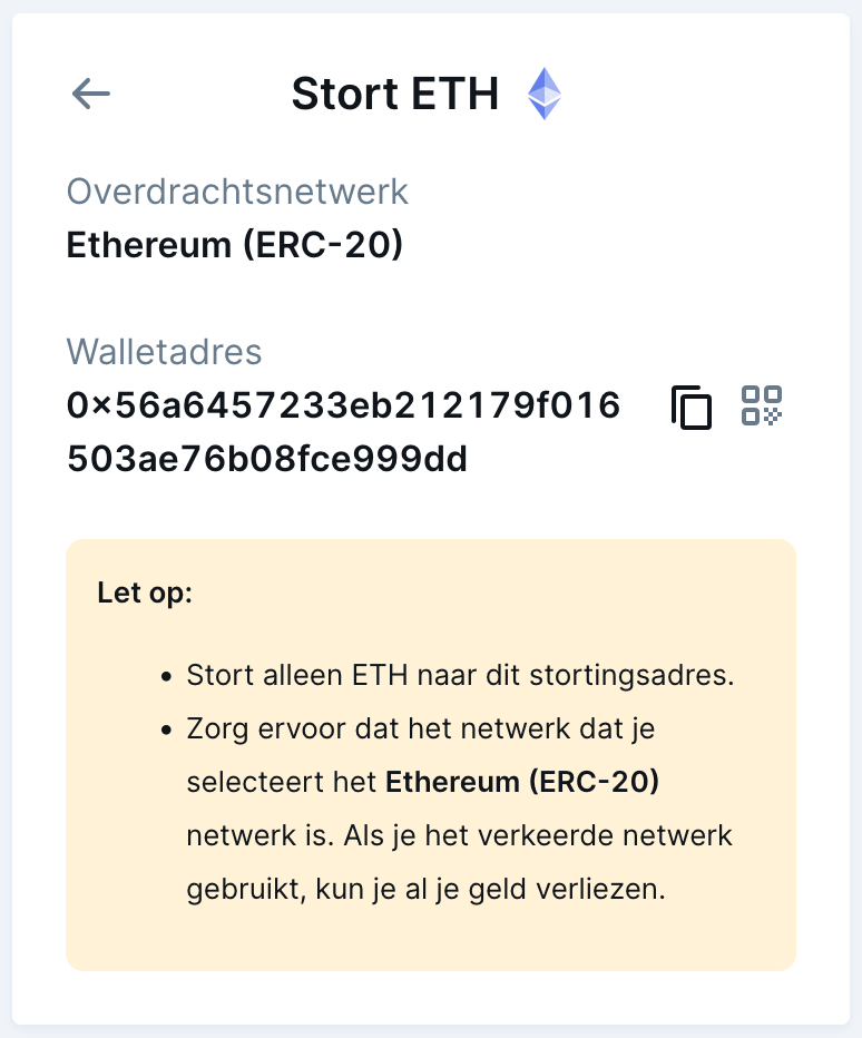 Bitvavo Ethereum adres bekijken.