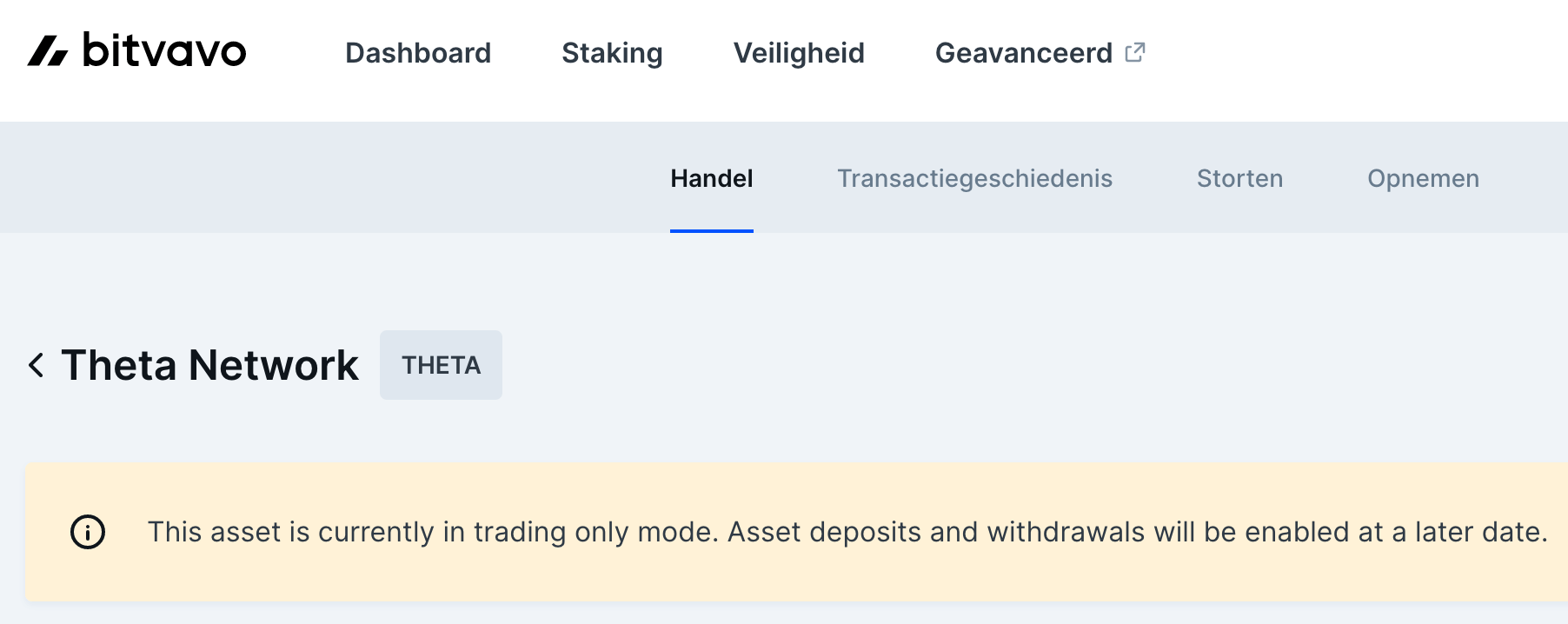 Crypto in alleen handelen mode bij Bitvavo
