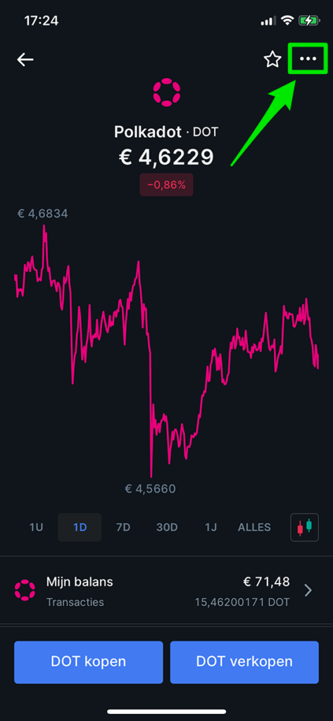 Extra menu-opties in Bitvavo bij Polkadot