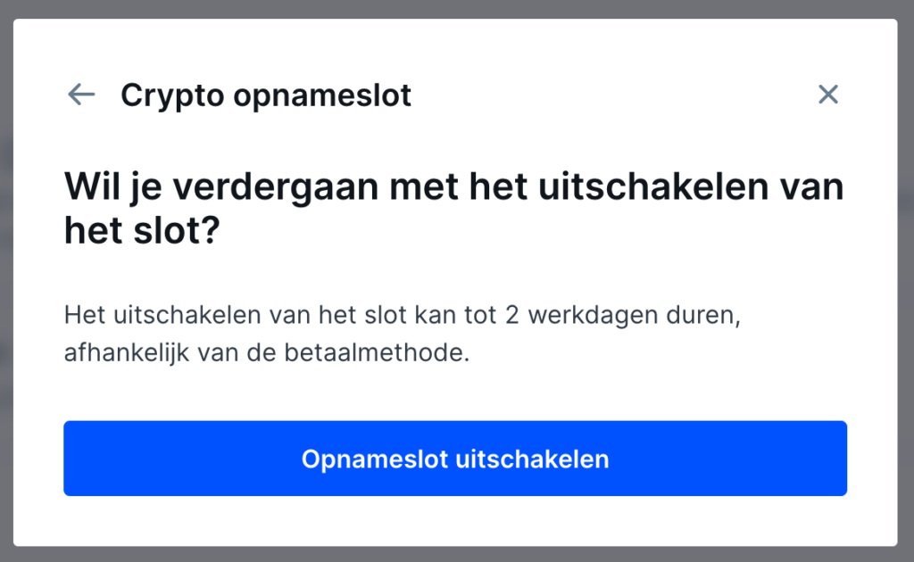Bevestig dat je het opnameslot wil uitschakelen