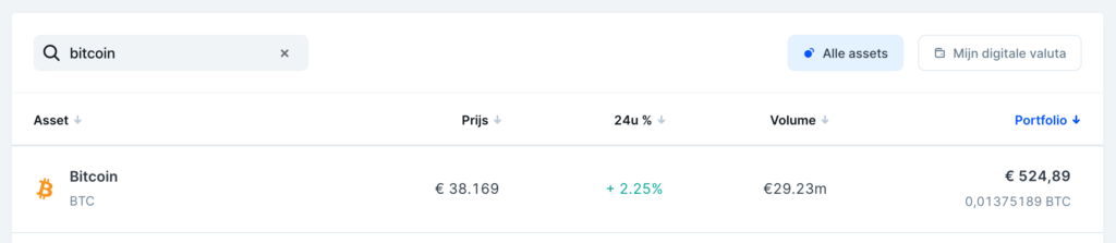 Bitcoin selecteren op Bitvavo