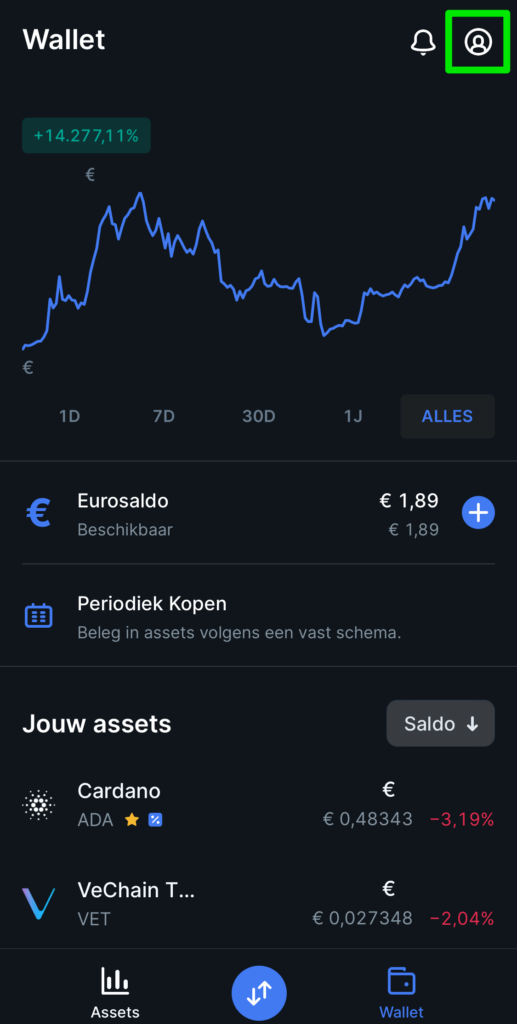 Profielinstellingen bereiken via de Bitvavo app